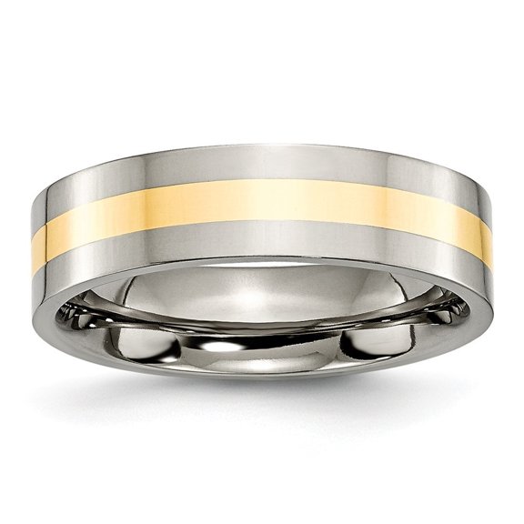 Titanium 14k Gold Inlay Flat 6mm Polished Band - Size 10.5
