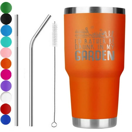 

30oz Thermos cup id rather be drunk in my garden stemless wine cup (orange)