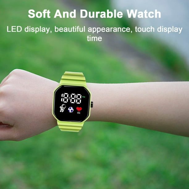 POINTERTECK Silicone Strap Watch Comfortable Wristwatch Student Led Watch Square Dial Legible High Accuracy Button Type Adjustable Wrist