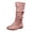 Pink, variant on Women Retro Slouchy Slip-On Mid Calf Boots Faux Suede Low Flat Heel Stretch Knee High Boots Side Zipper Lightweight Tall Boots Fall Winter Daily Wear Comfort Breathable retro