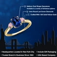 thumbnail image 2 of Gem Stone King 10K Yellow Gold Blue Created Sapphire and Pink Lab Grown Diamond 3-Stone Ring for Women | 1.86 Cttw | Oval 8X6MM | Gemstone September Birthstone | Size 7, 2 of 6