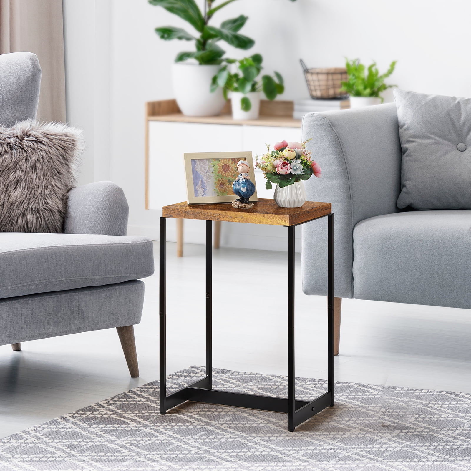 Oumilen Adult Modern Nightstand Narrow Side Table End Table, Rustic Brown