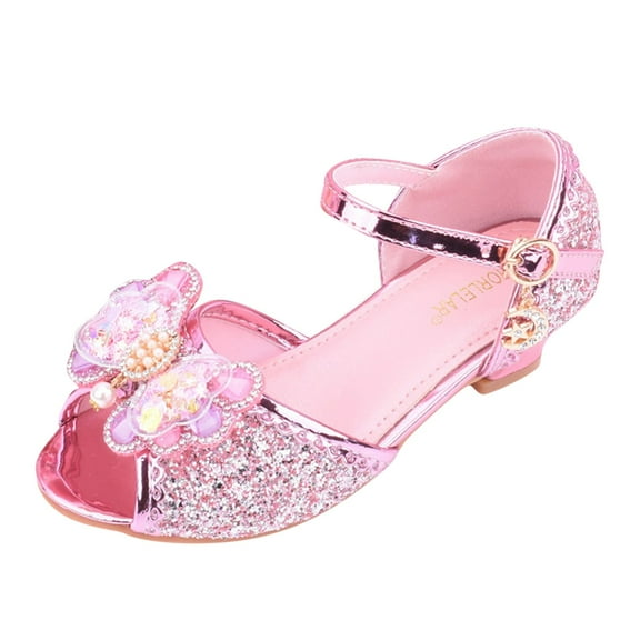 Mepaouo Girls Heels Dress Sandals Sequin Party Flower Wedding Princess Shoes Open Toe Pumps for Little Kid