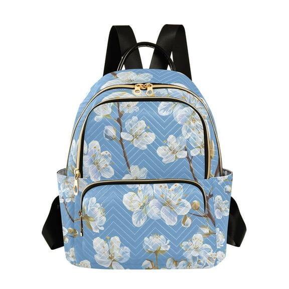 White Flowers Daisy in Blue Travel Laptop Backpack Casual Daypack Lightweight Bookbag Compartment for Business