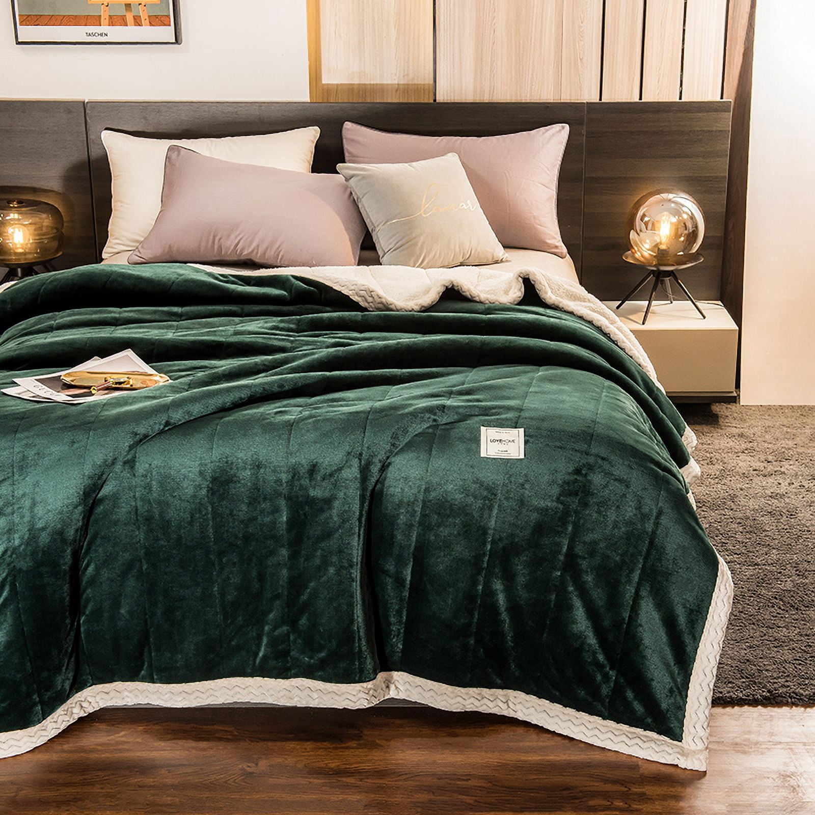 JOLUSERE Plush Sherpa Bed Blanket,60"x80"Reversible Throw Blanket for Bed Couch,Soft Blanket for Adults All Season,Green