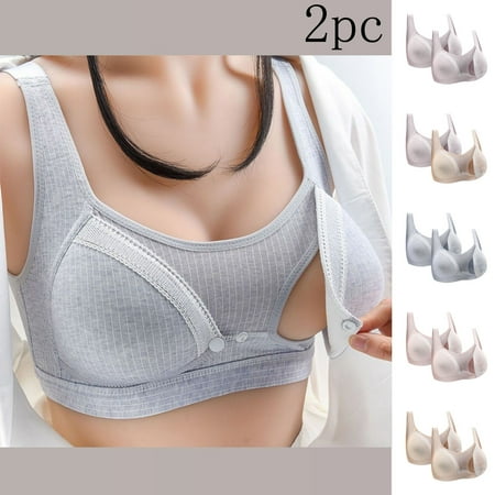 CFLVAEK 2 Piece Cotton Nursing Bras for Women Ultra Comfort Wireless Pregnancy Bralette Button Front Closure Maternity Bras Full Figure Sleep Bra Beige XL