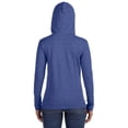 thumbnail image 3 of JustBlanks Ladies Semi-fitted Silhouette with Side Seam 100% Combed Ring Spun Cotton Long Sleeve Hooded T-Shirt for Women's - HTH BLU/ NEO YEL - Small, 3 of 3
