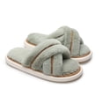 thumbnail image 1 of Zapatillas de mujer con banda cruzada, suaves y peludas, de felpa, cálidas, acogedoras, con puntera abierta, esponjosas, para el hogar, cómodas, para invierno, interiores y exteriores, transpirables, 1 of 5
