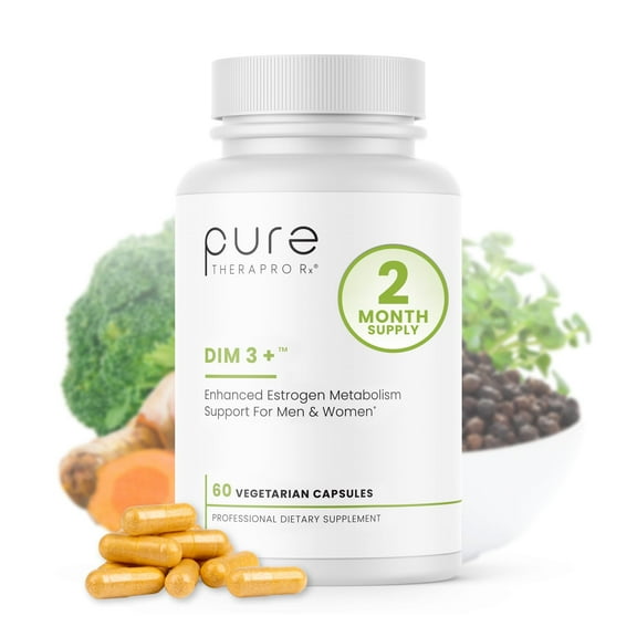 Pure Therapro Rx DIM 3  | 60 Vegan Caps - 2 Month Supply | DIM, Curcumin & BioPerine, Supports Healthy Estrogen Metabolism in Men & Women, Antioxidant & Detoxification Support, Pharmaceutical Grade