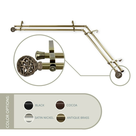 13/16 inch Ruston Corner Window Double Curtain Rod 66-120" - Antique Brass