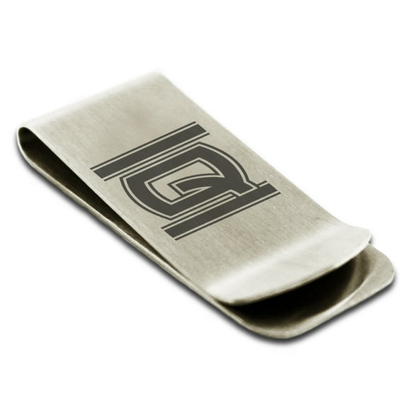 Stainless Steel Letter Q Initial Empire Monogram Engraved Engraved Money Clip Credit Card Holder