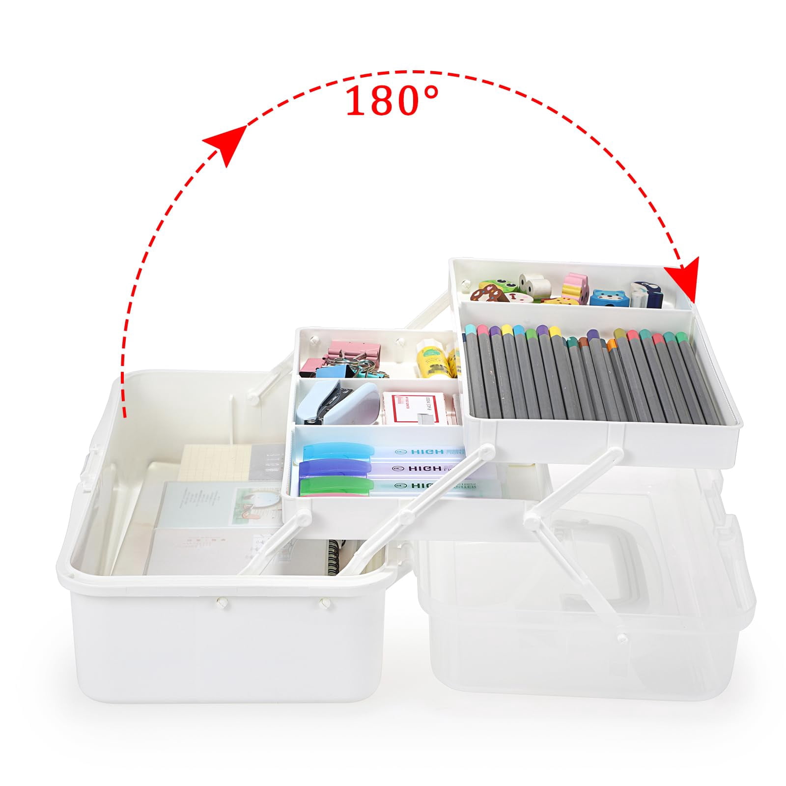 3-layer Plastic Dividing Storage Box Craft Organizer With Adjustable Spacers Portable Handled Art Supply Multipurpose Home Utility For Sewing (beige White)