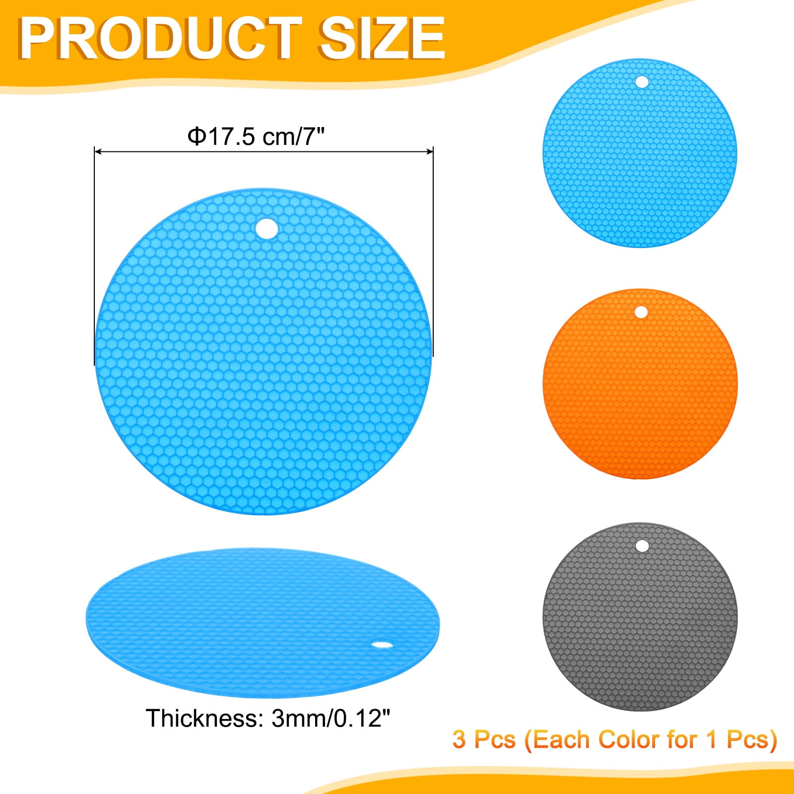 Unique Bargains Non-Slip Silicone Jar Opener Pads Texture Can Opener Orange, Blue, Gray