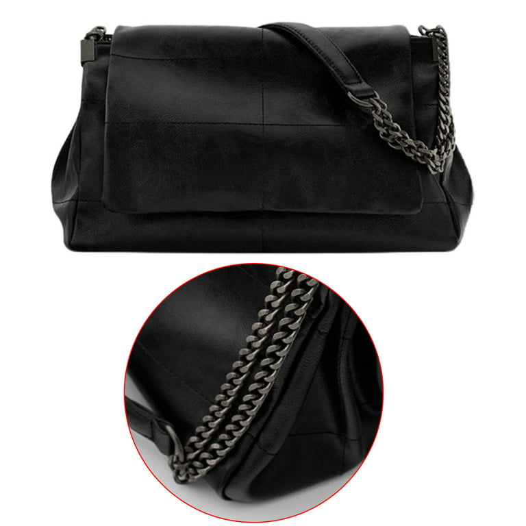 Sorrowso Womens Vintage Black Rock Style Flap Single Shoulder Bag with  Chain Strap Faux Leather Luxury Zipper Messenger Handbag Pack Purse