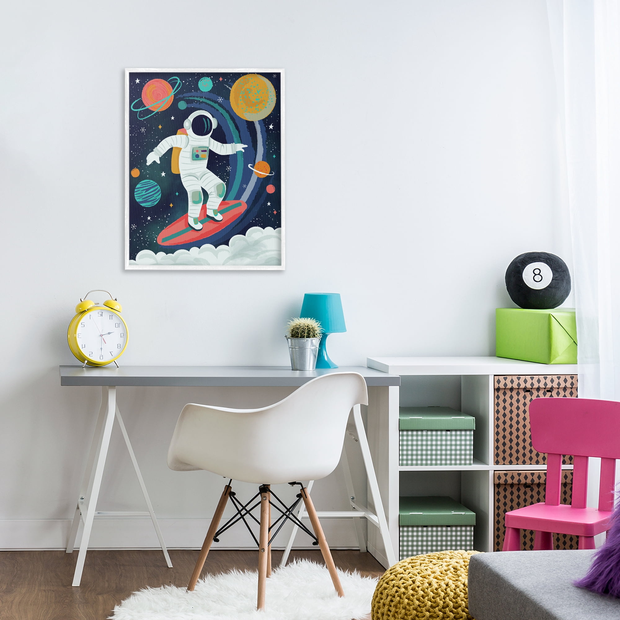Stupell Industries Surfing Astronaut Beyond Space White Framed Giclee Art, design by Lisa Perry Whitebutton