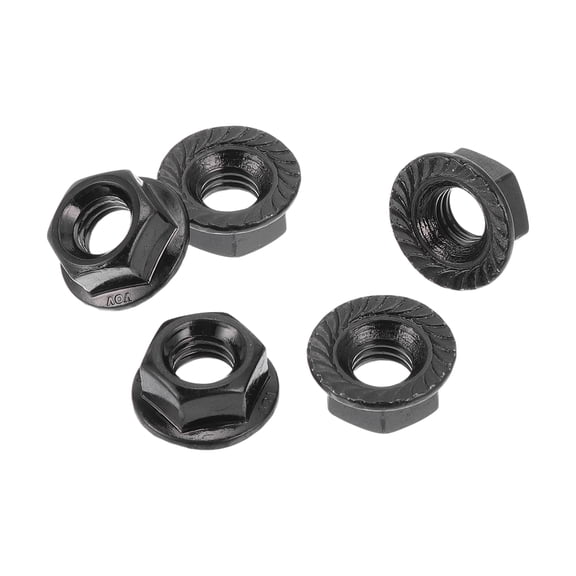 Unique Bargains 5 Pcs M8*1.25 Car Flange Nuts 304 Stainless Steel Girded Hex Lock Flange Nuts Non-Slip Lock Flange Black for Car Motorcycle
