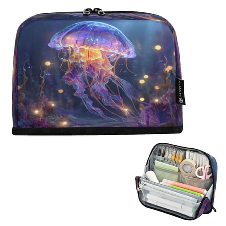 Vertical Pencil Case Pencil Bag Pencil Cases Large Capacity Storage Pencil Box Paintbrush Box Office Supplies Box Blue Jellyfish Glow