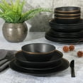 thumbnail image 3 of Gibson Elite Kings Road Double Plates and Bowl Organic Round Porcelain Dinnerware Set - Matte Black w/ Gold Rim, 3 of 6