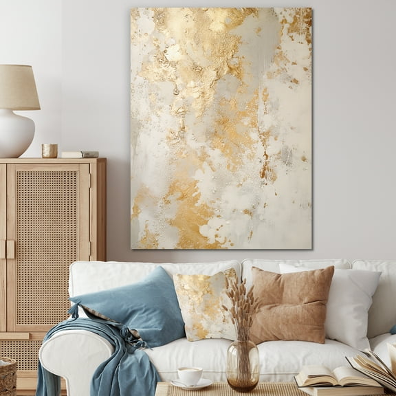 Designart "Effervescent Beige And Gold Imaginings" Abstract Wall Art Living Room