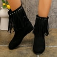 thumbnail image 6 of Xfvqtps Womens Fashion Boots Winter Boho Fringe Slip on Booties Mid Calf Flat Heel Suede Ankle Boots with Studs for Casual Outfit, 6 of 9