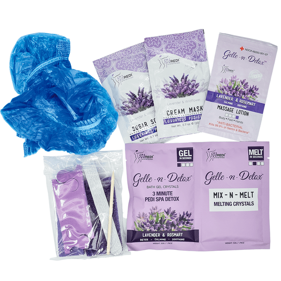 SPA REDI Gel Pedicure Kit - Professional Pedicure Foot Care, Cooling and Refreshing, Nourishes and Softens Feet, Relaxing Lavender & Rosemary - 10 in 1