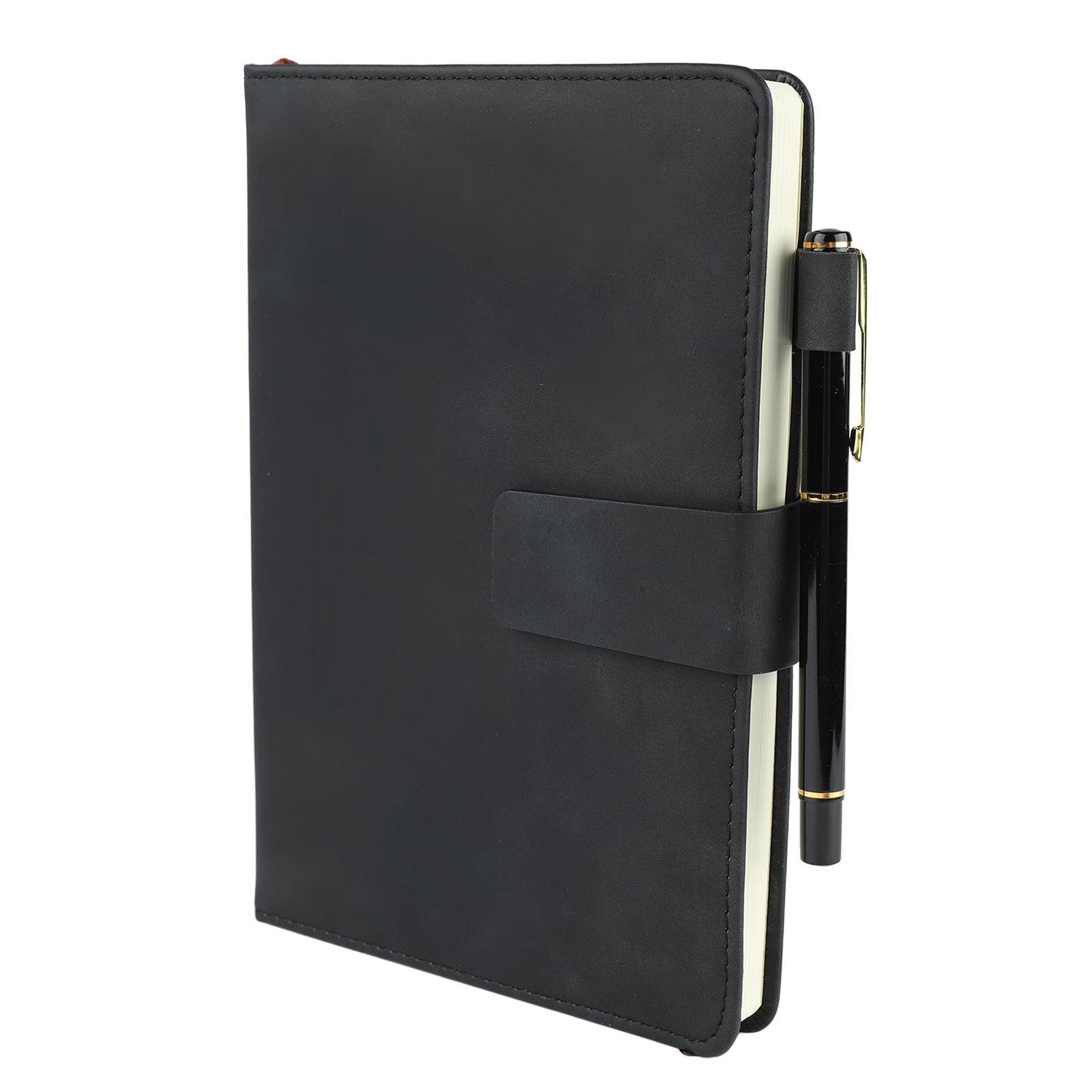 M Buder A5 Notebook PU Leather Ruled Journal with Pen, Black, 8.7 x 5.9 inches
