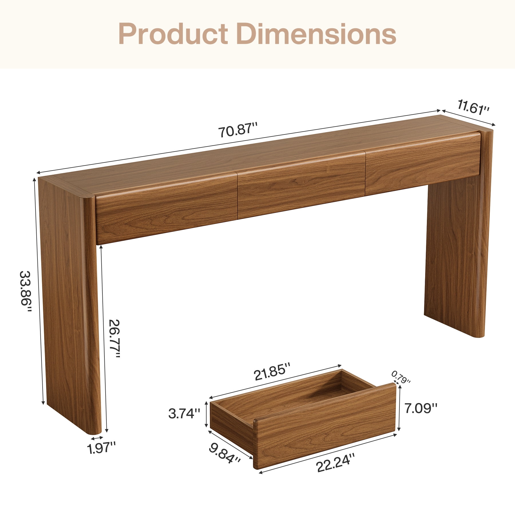 Tribesigns Console Table with 3 Drawers, 70.9" Wooden Entryway Table Behind Couch, Farmhouse Long Console Sofa Station with Storage for Entrance, Foyer, Hallway, Living Room, Easy Assembly (Brown)