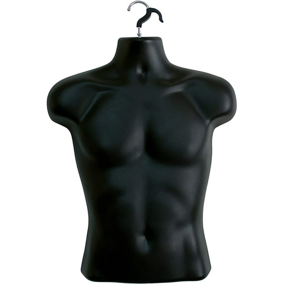 Black Plastic Male Hanging Mannequin Hollow Back Flesh Body Torso Dress Form Open Back & Hanging Hook, S-M Sizes