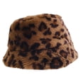 thumbnail image 3 of Opolski 2-6 Years Girls Hat Furry Faux Mink Fur Leopard Solid Color Flat Top Fisherman Cap Autumn Winter Short Brim Bucket Hat for Outdoor Brown, 3 of 8