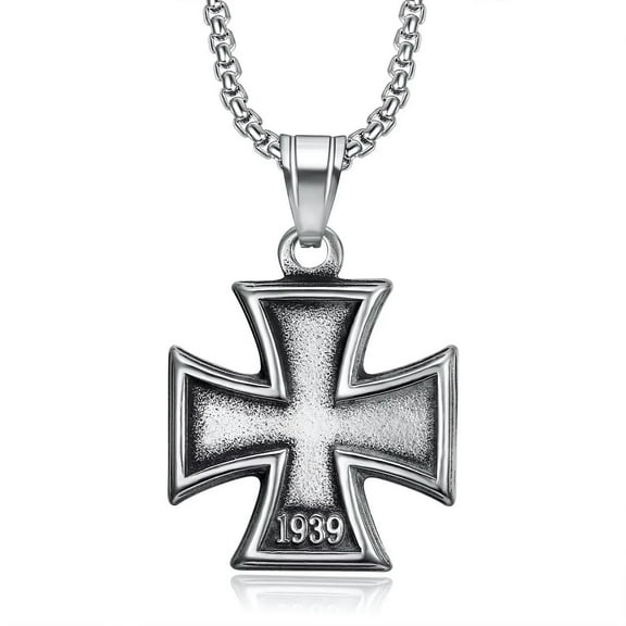 GKNET Mens Stainless Steel 1813 1939 WW2 German Iron Cross Pendant Necklace Silver