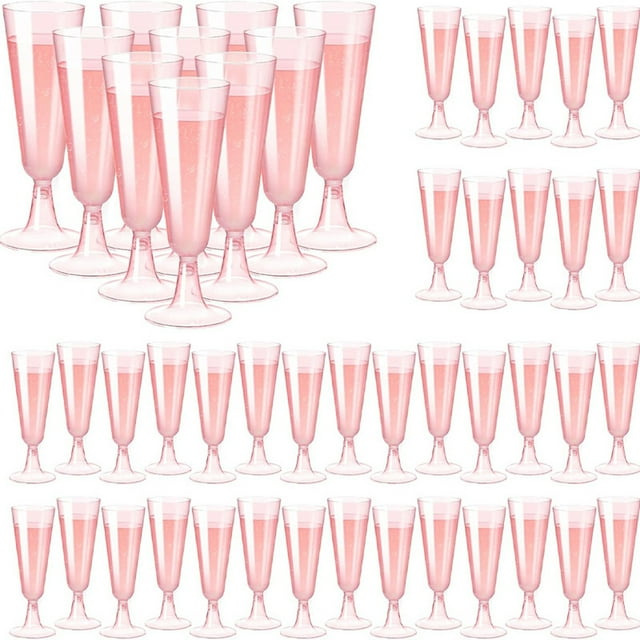 Copas de champán de plástico, paquete de 40 copas de champán rosas, copas de mimosa de plástico transparente, copas de acrílico desechables para brindar en bodas, accesorios de bar para fiestas,