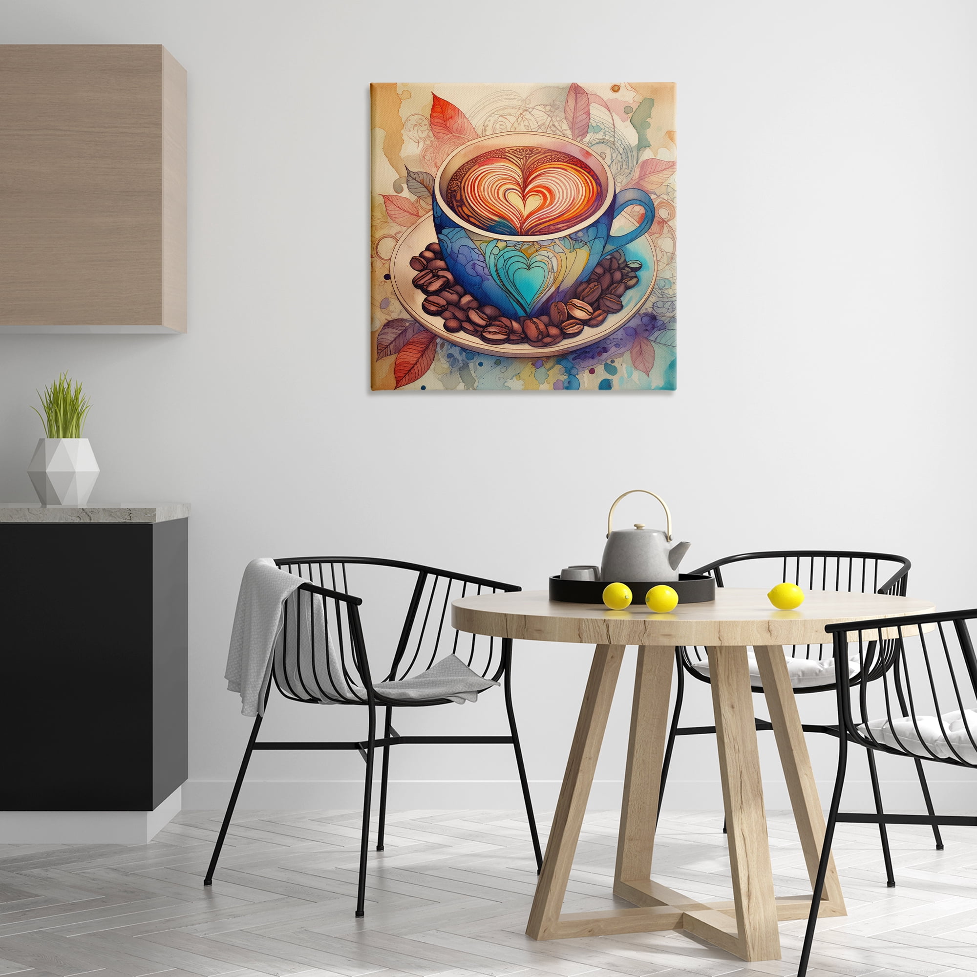 Stupell Industries Coffee Beans & Latte Food & Beverage Painting Wrapped Canvas Art Print Wall Art, 30 x 30