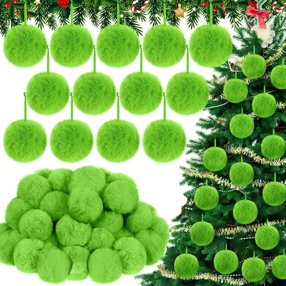 Janrevotw 20Pcs Lime Green Furry Christmas Ornaments 2.37Inch Pom Pom Ball Hanging Decoration Fuzzy Fluffy Christmas in July Decorations for Tree Wreath Home DIY Craft Party Decor