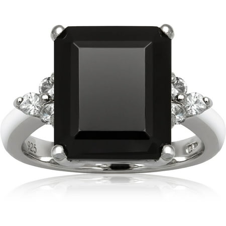 Emerald-Cut Black Onyx and White Topaz Sterling Silver Ring