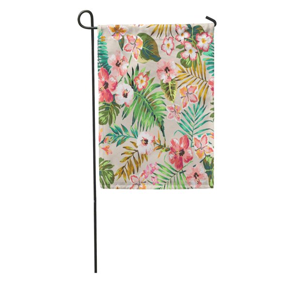 POGLIP Watercolor Hawaii Tropical Flower Blossom Cluster Pattern Blue Hawaiian Floral Garden Flag Decorative Flag House Banner 12x18 inch