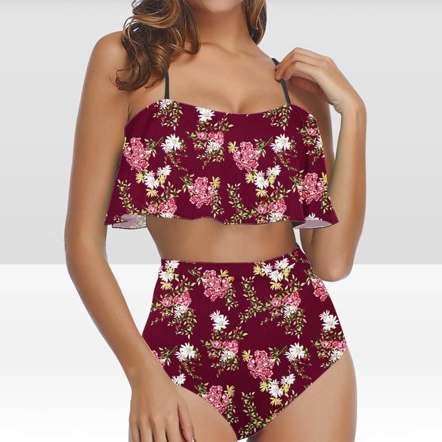 Pisexur Tankini Swimsuits for Women Tummy Control Two Piece Bathing Suits Ruffled Flounce Tankini Top with High Waisted Bottom Bikini Set