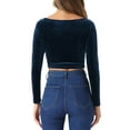thumbnail image 3 of INSPIRAR CHIC Blusas Cortas de Terciopelo de Manga Larga Off Shoulder para Mujeres M Azul Oscuro, 3 of 6