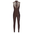 thumbnail image 4 of YiZYiF Womens Shiny Rhinestone Gymnastics Unitard Sleeveless Mesh Splice Figure Skating Dance Jumpsuit Brown L, 4 of 7
