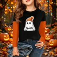 thumbnail image 7 of Abcomgle Girls Halloween Shirts 5t Cute Ghost with Hat Graphic Shirts for Kids Girls Crewneck Raglan Long Sleeve Shirts for Kids Fall Funny Holiday Blouses for Girls, 7 of 7