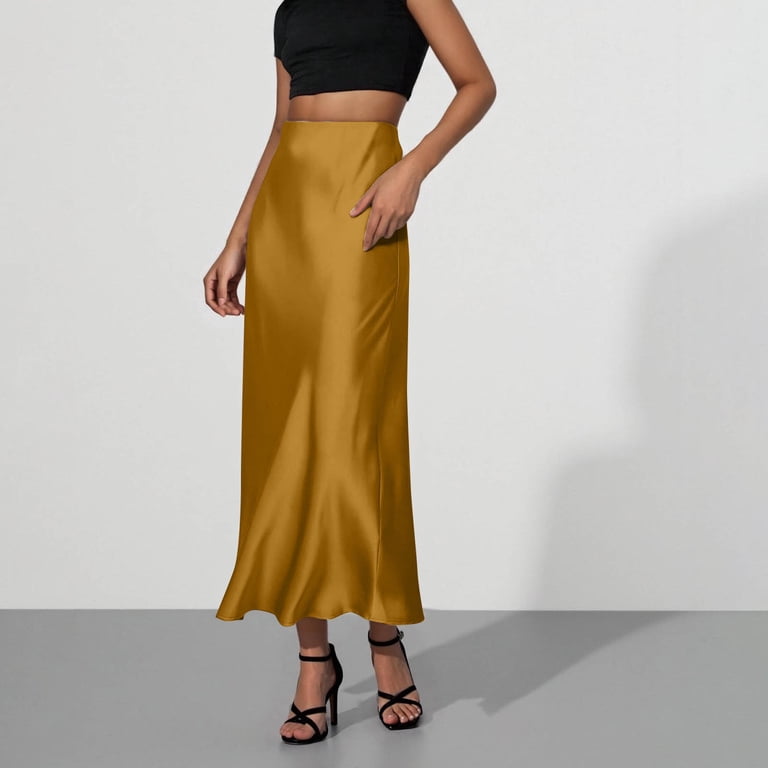 Maean Women Satin Skirts High Waist Slim Casual Business Office Formal Dress  Ladies Midi Silky Work Skirt - Walmart.com