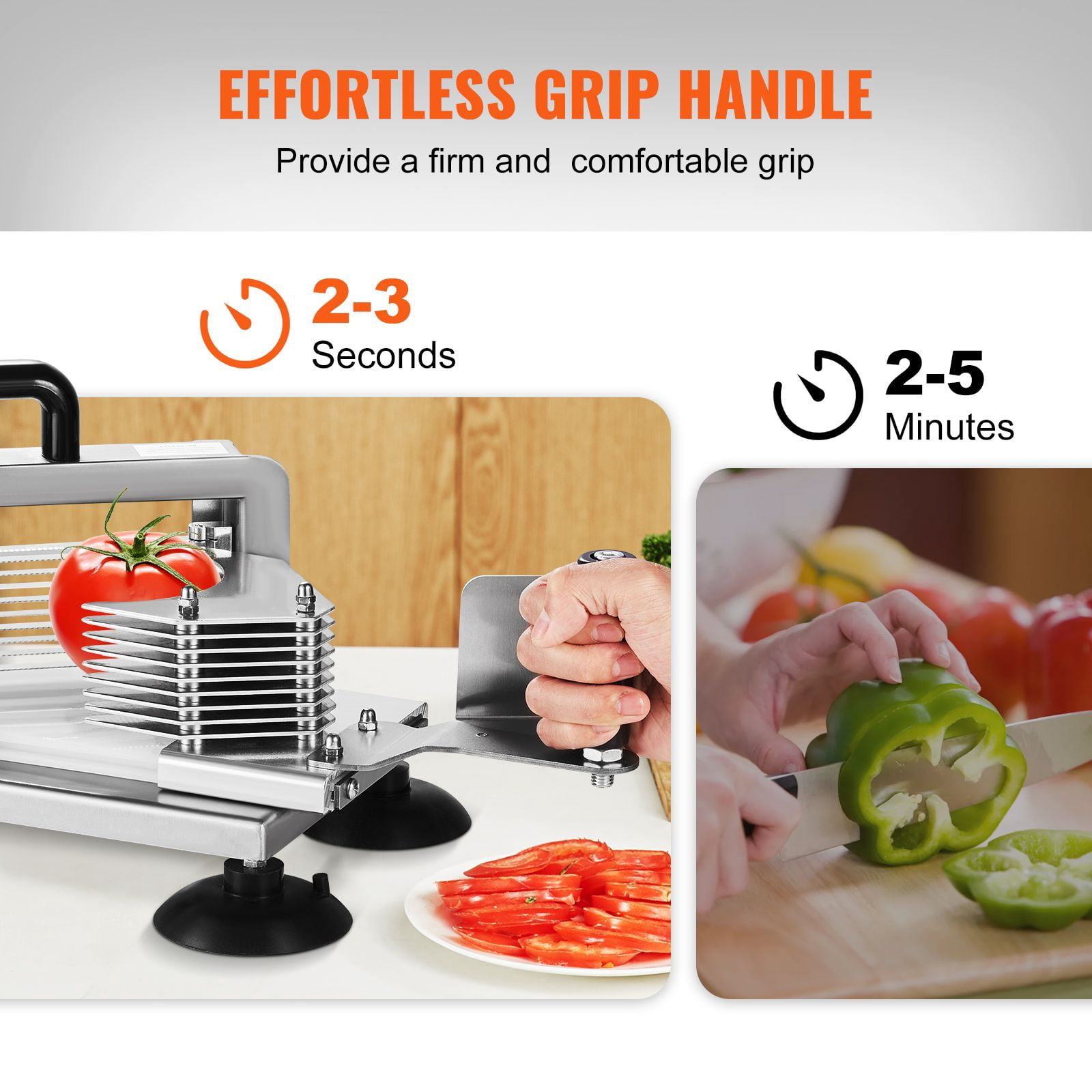 Manual Tomato Slicer with 1/4" 420J1 Blades, Suction Cup Feet, Ergonomic Handle, for Commercial Home Kitchen Use