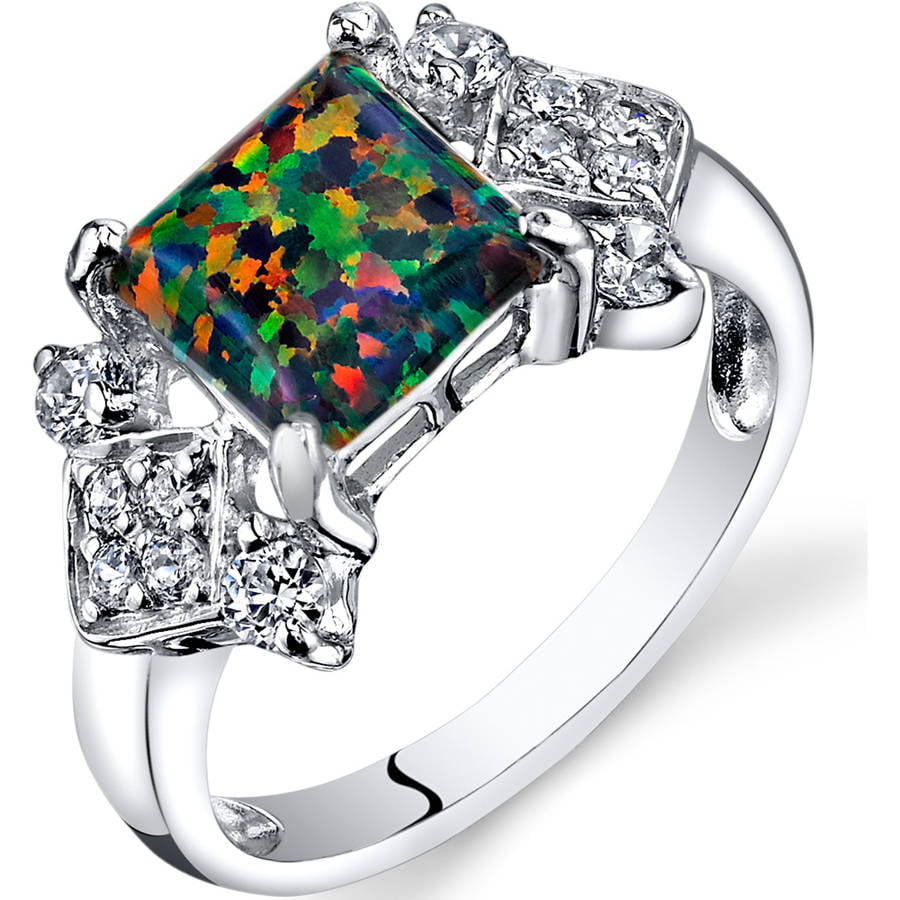 Oravo - 1 ct Princess Cut Created Black Opal Cluster Ring in Sterling ...