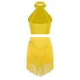 thumbnail image 6 of iiniim Women's Cha Cha Latin Salsa Dance Outfits Sleeveless Ruched Crop Top with Fringe Swing  Skirt Yellow XL, 6 of 7