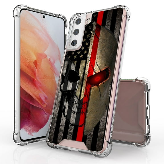 ANJ  Hybrid Slim Hard Back Cover Case Flexible Bumper for Samsung Galaxy S21 Plus - Spartan Skull