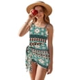 thumbnail image 2 of SEANATIVE Girls Swimsuits One-Piece Bathing Suit with Mesh Cover Up Skirt Lightweight Soft Swimwear Cut Out Design Beachwear with Adjustable Strap, Size 17-18, Tribal Pattern Teal, 2 of 7