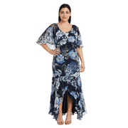 R&M Richards Women's High-Low Full Length Chiffon Capelet Flounce Dress - Petite