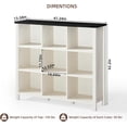 thumbnail image 3 of 3 Tier Open Book Shelf, Wood and Metal 9 Cube Storage Organizer, Modern Low Horizontal Bookshelf for Bedroom Family, Long Wide Office Cubby Bookcase for Entryway, White, 3 of 10