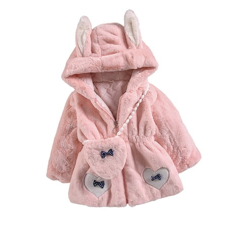 

EHTMSAK Children Girls Fall Winter Fleece Coat Toddler Baby Clothes and Bag Hooded Jackets Zip Up Long Sleeve Outerwear Pink 2Y-7Y 120