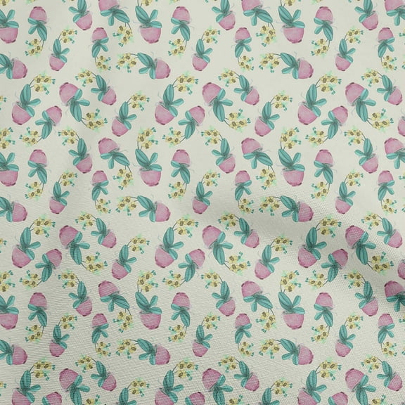 oneOone Polyester Spandex Beige Fabric Watercolor Flower With Pot Craft Projects Decor Fabric Printed By The Yard 56 Inch Wide