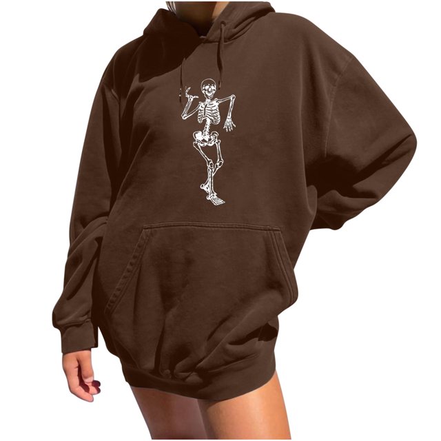 Sudadera estampada con capucha retro de manga larga suelta divertida vintage para mujer con mangas caídas en los hombros Pompotops gfhjh7220